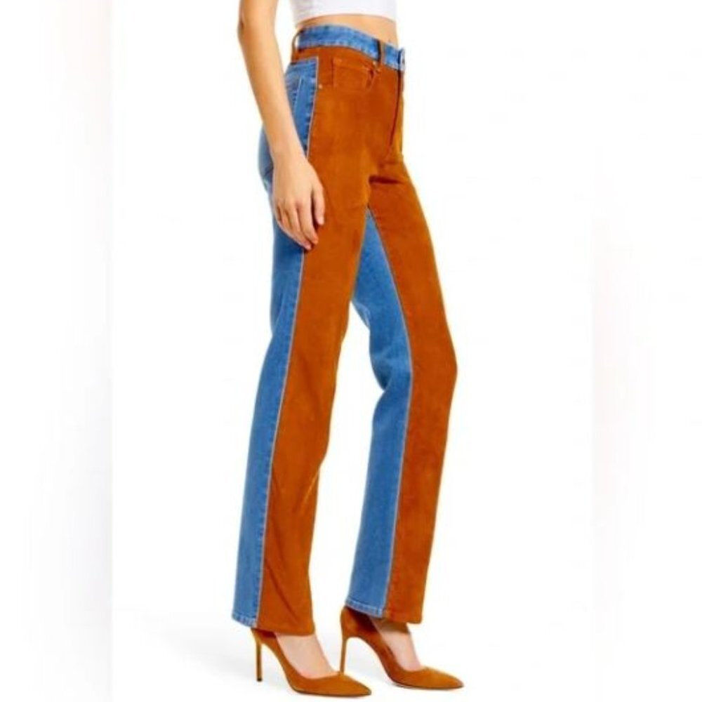 Good American Icon Mixed Media Denim & Faux Suede Pants Size 29 NWT
